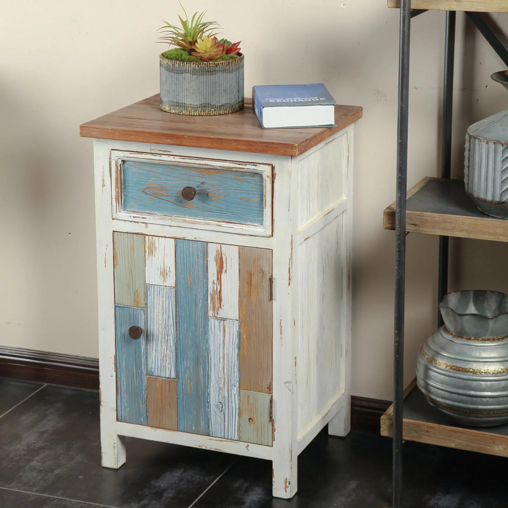 Rustic Multi-Color Wood 1-Drawer 1-Door End Table Y195324