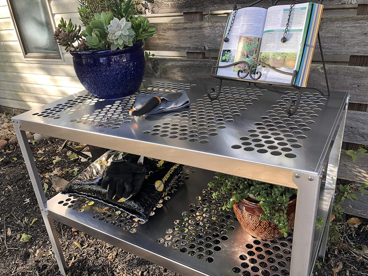 Aluminum Greenhouse Potting Bench and Utility Table with 1 Inch Round Holes O899