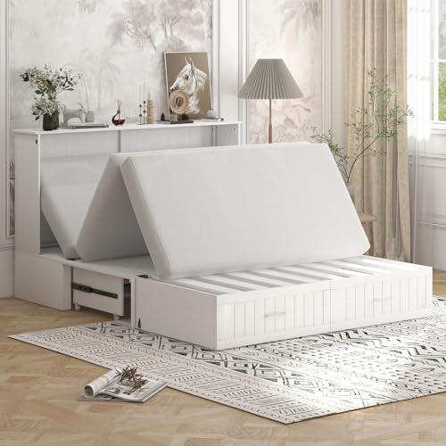 Stone Grey Queen Murphy Bed with Mattress and 2 Drawers W9516