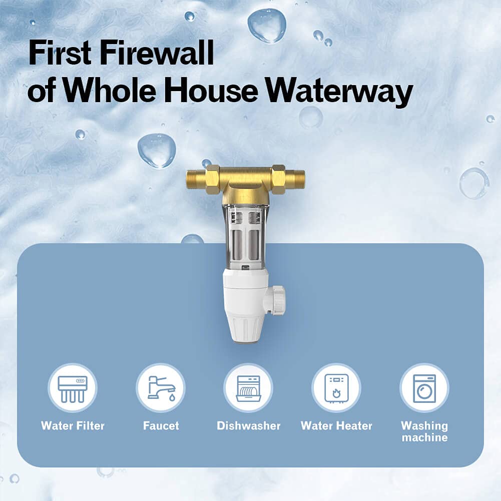 2 Spin Down Sediment Filter Backwash Reusable Whole House Water Filter, 40 Micron, 1" MNPT + 3/4" FNPT + 3/4" MNPT, Pack of 2 Q47030