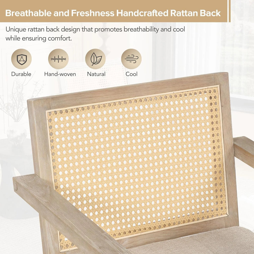 Mid Century Modern Accent Chair with Rattan Backrest and Padded Seat H699386