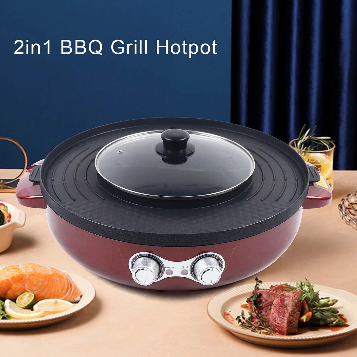 Portable Electric 2 in 1 Hot Pot Barbecue Grill Non-Stick W706
