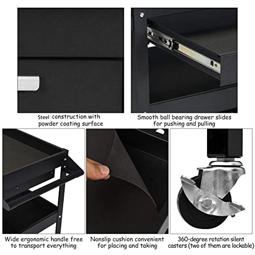 3 Tier Rolling Tool Cart with Storage Drawer D83704