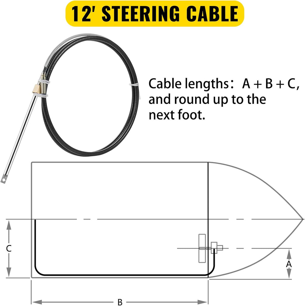 12' Mechanical Rotary Boat Steering Cable with 13 Inch Wheel Y11319