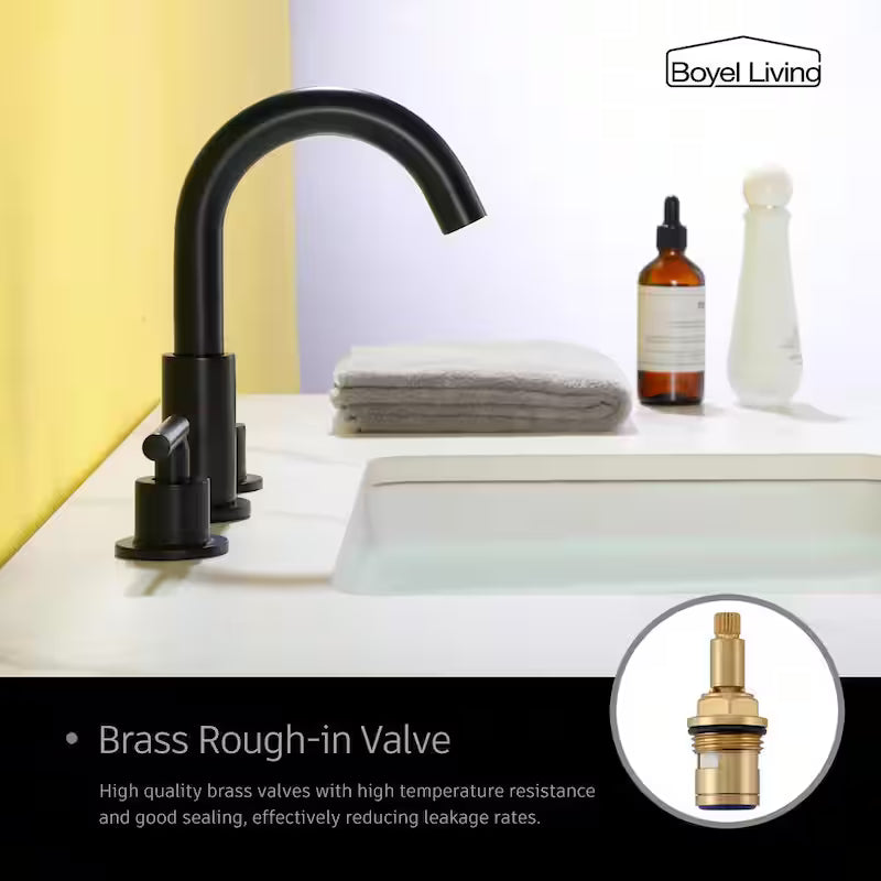 2-Handle Bathroom Faucet with Valve in Matte Black O645