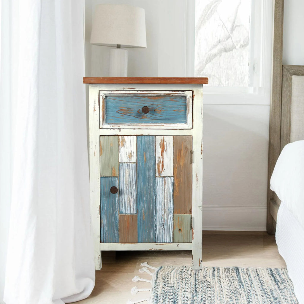 Rustic Multi-Color Wood 1-Drawer 1-Door End Table Y195324