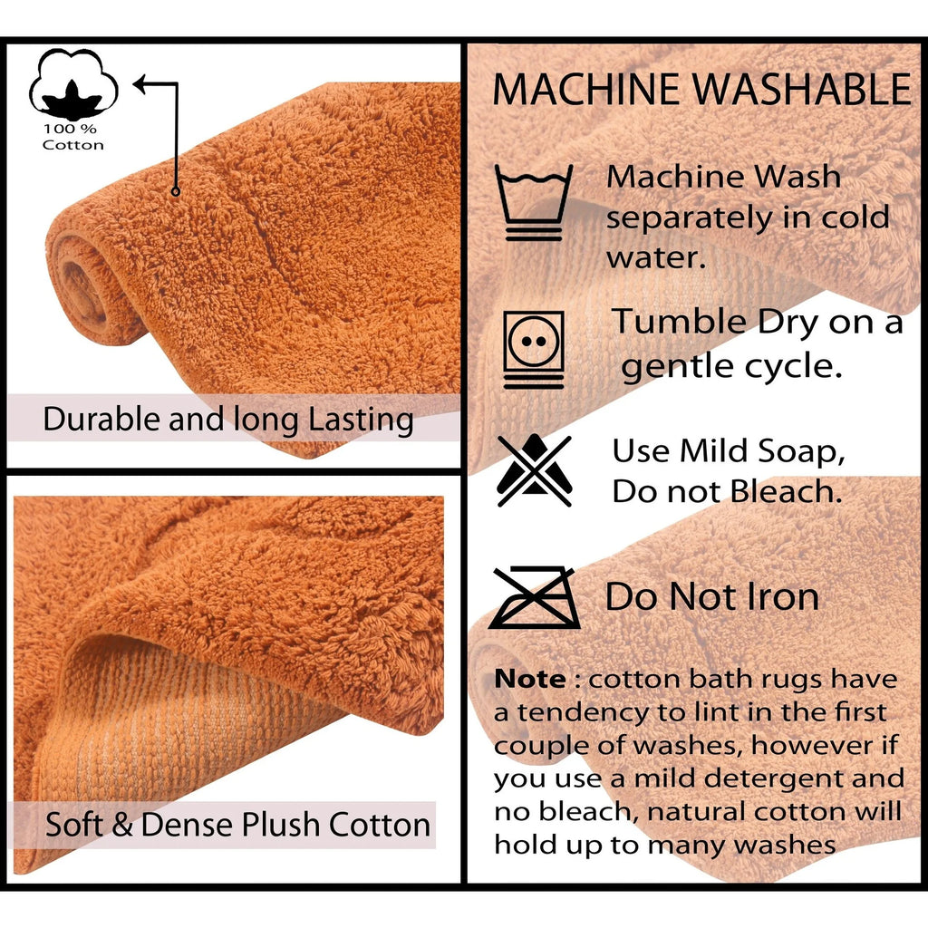 Absorbent Cotton Machine Washable 3 Piece Bathroom Rug Set with Runner N590