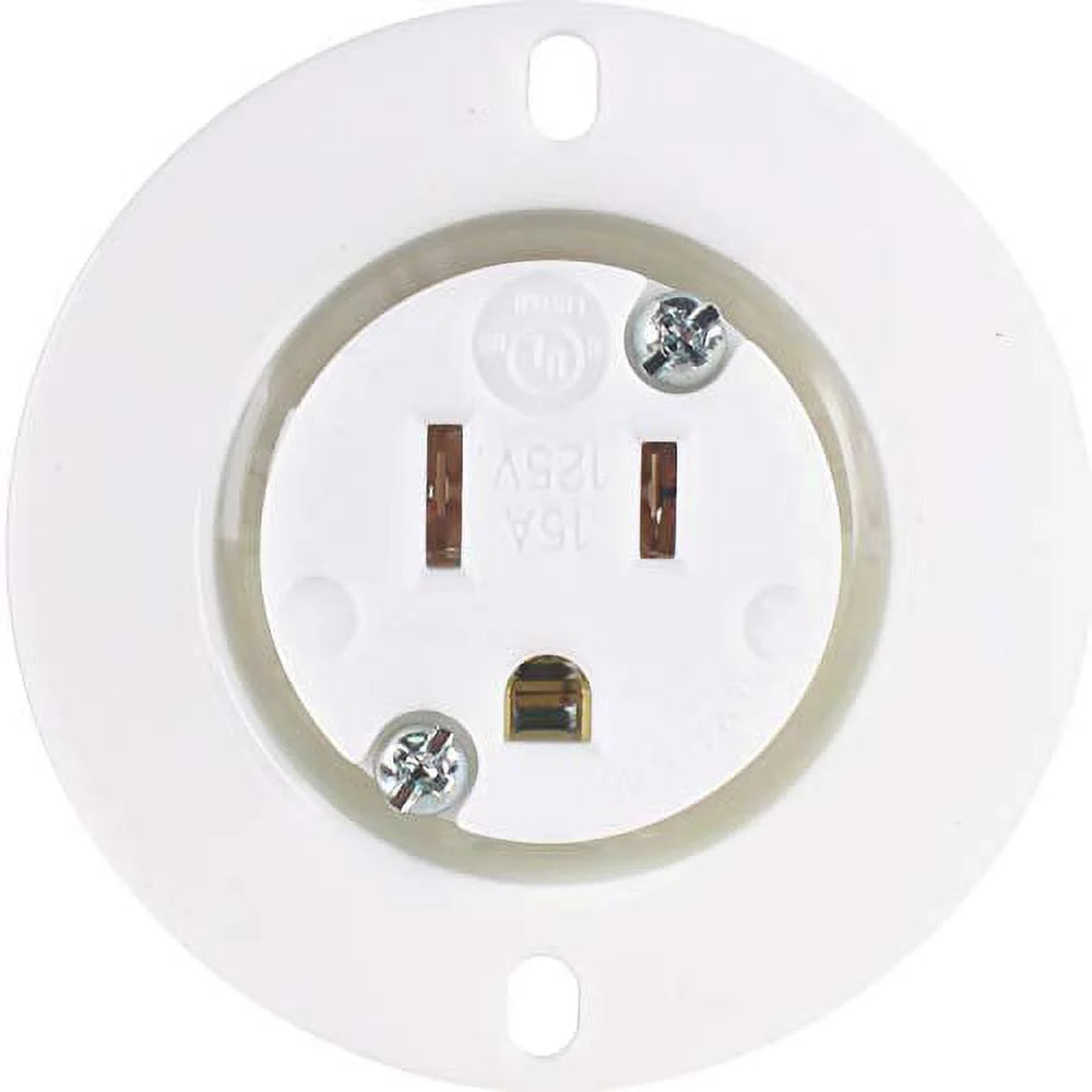 15 Amp 120-125 Volt NEMA 5-15 Flanged Outlet White Commercial Grade 2 Pole-3 Wire Straight Blade Plug Charger Receptacle 10-Pack J436