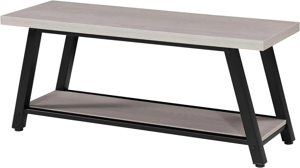 Light Grey and Black Wood Metal Bench I6070