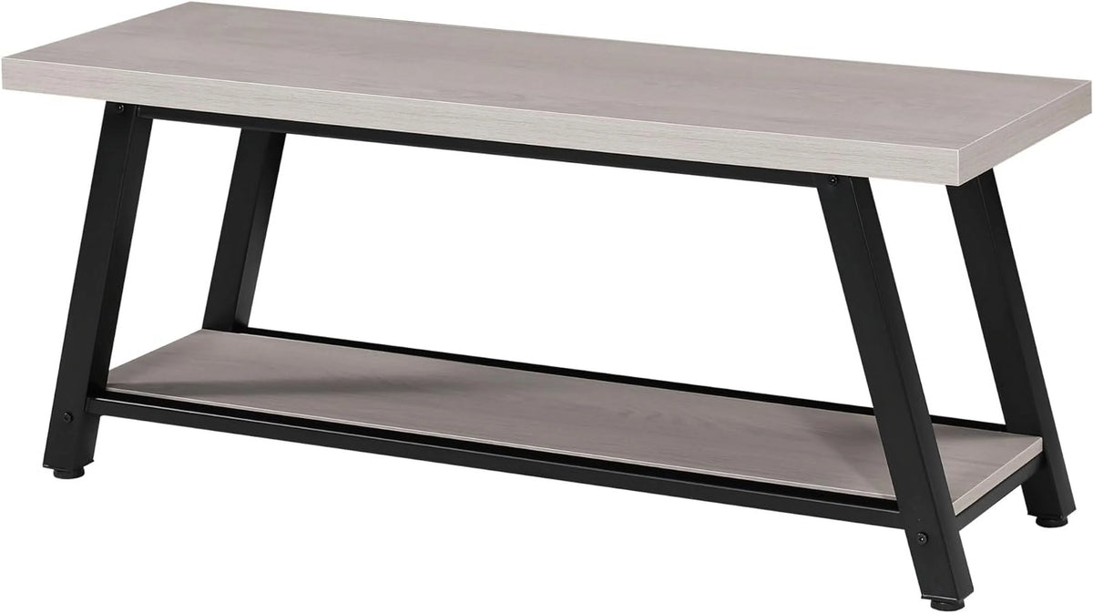 Light Grey and Black Wood Metal Bench I6070