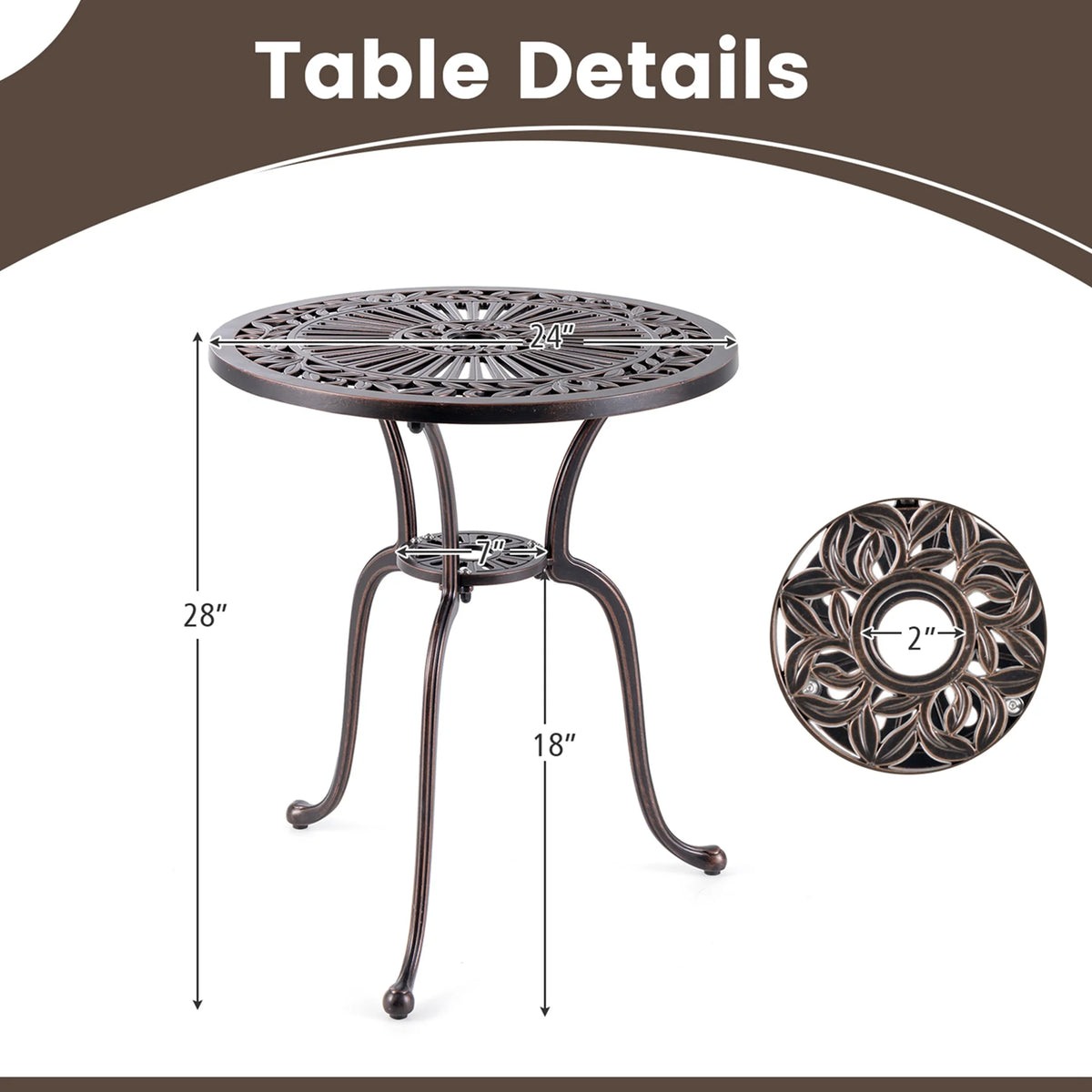 24 Round Cast Aluminum Patio Bistro Table with Umbrella Hole B494