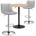 3 Pieces Bar Table and Chair Set with Swivel PU Leather Bar Stools, Grey/Natural T93273