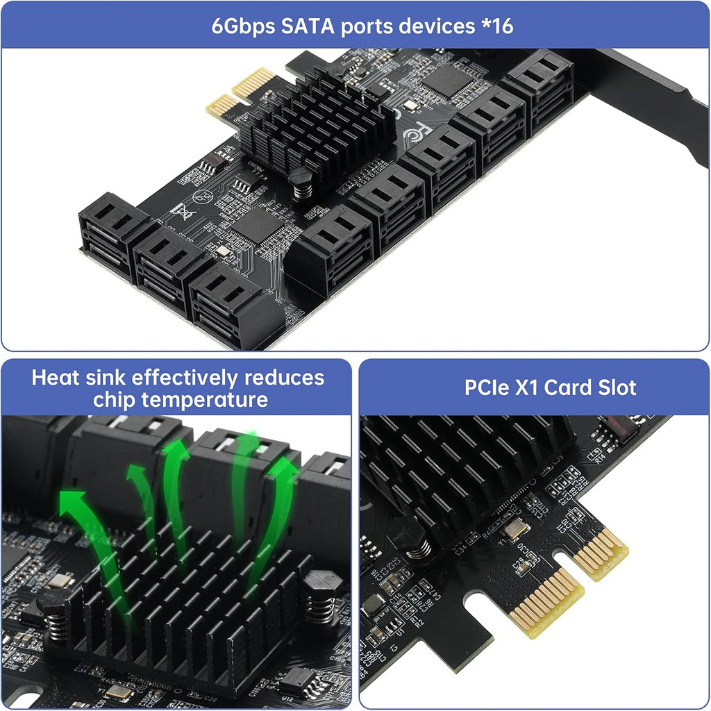 1X PCIE SATA Card 16 Ports with 16 SATA Cables T90700