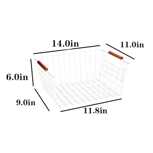 White Wire Baskets with Wooden Handles Set of 2 V34931