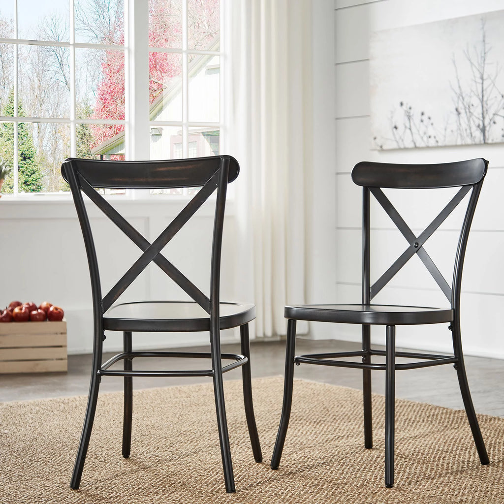 Antique Black Metal Dining Chairs Set of Two U473
