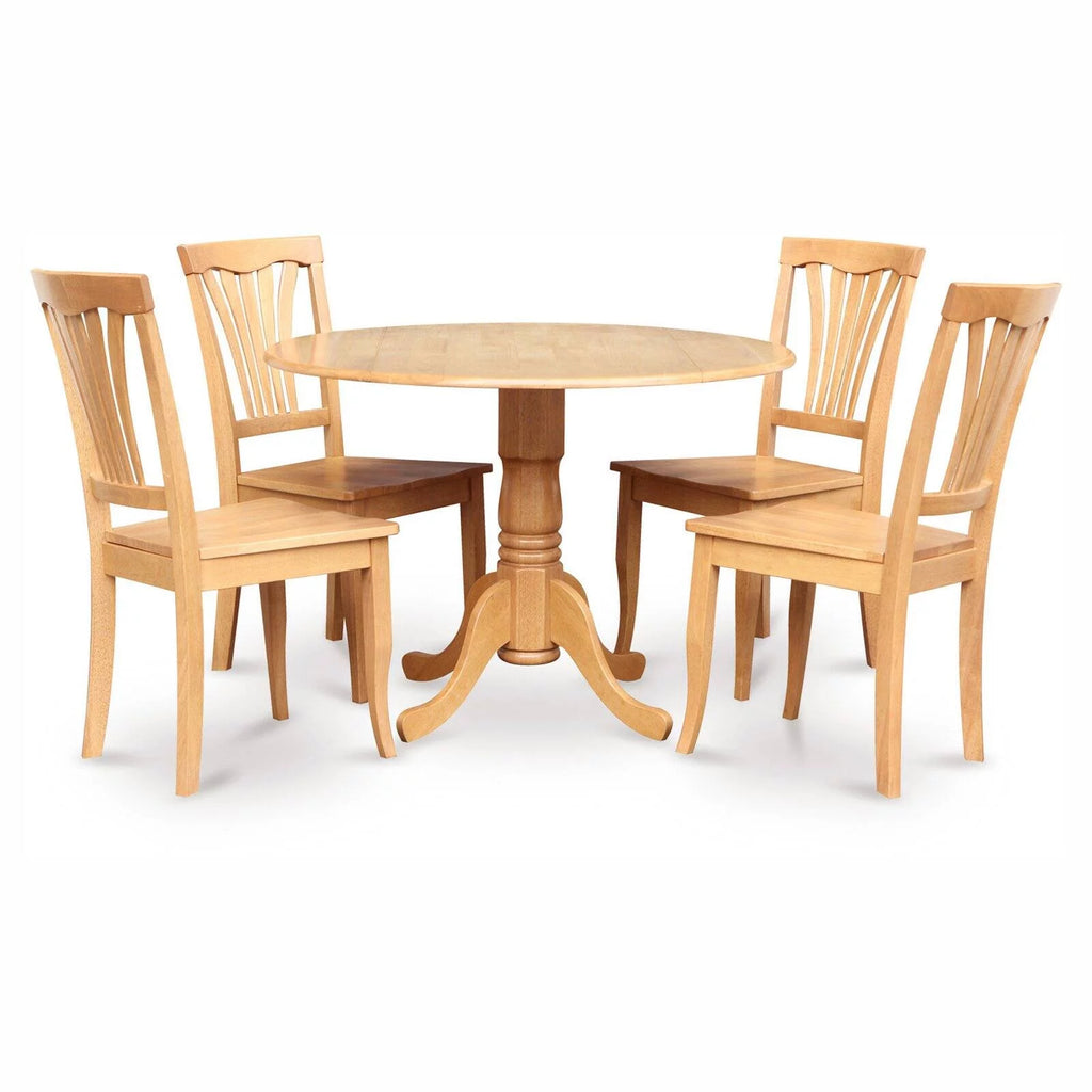 5 Piece Drop Leaf Dining Table Set with Wooden Seat Chairs W44294