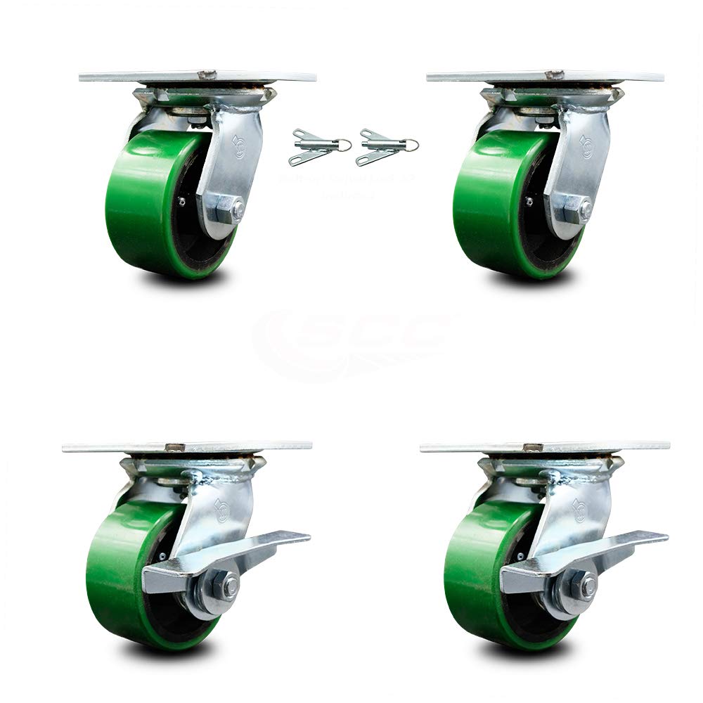 Set of 4 Polyurethane Swivel Casters with Green Wheels O69241