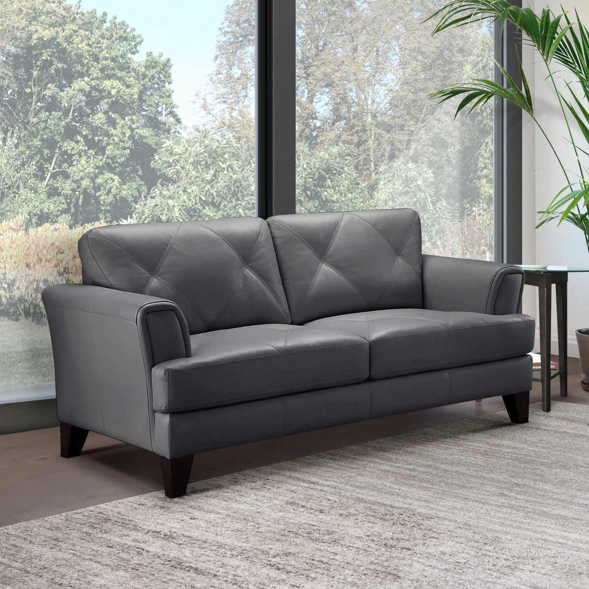 Blue Top Grain Leather Loveseat Z234