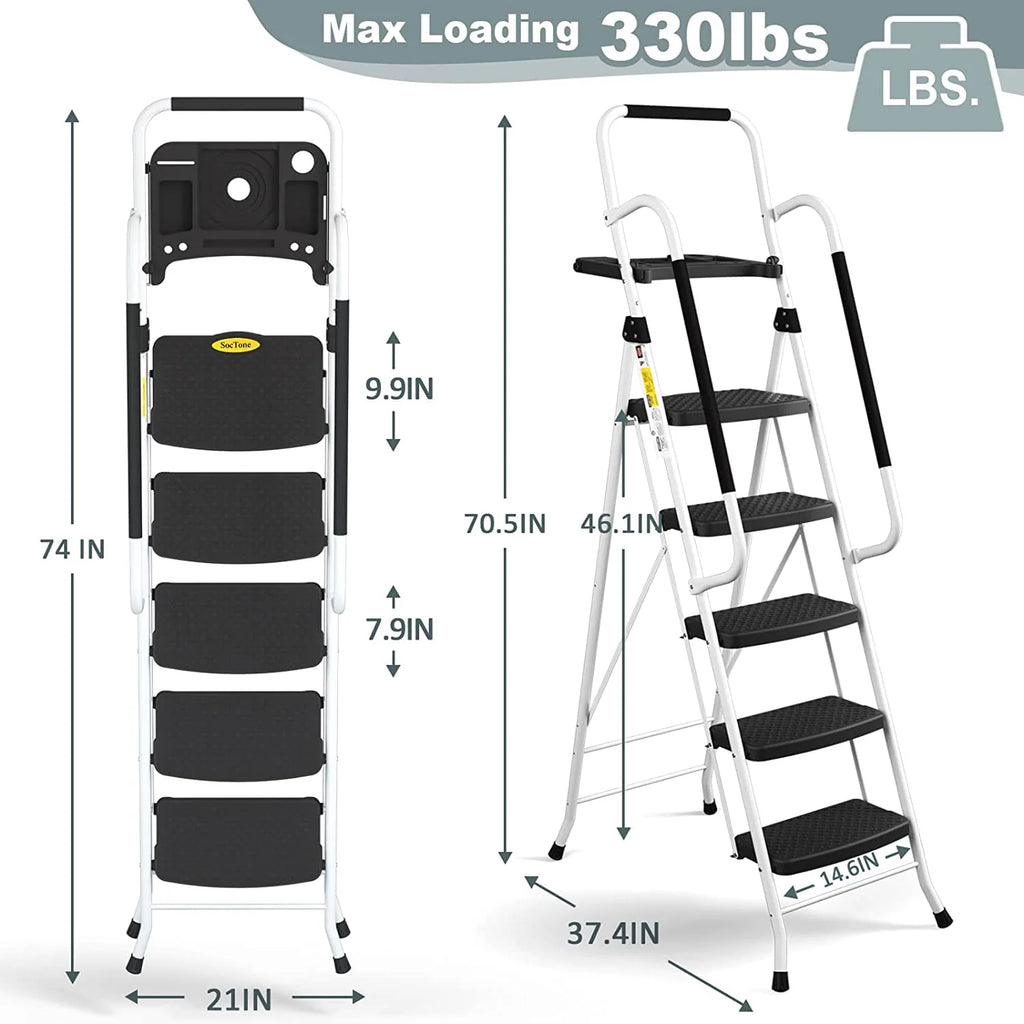 Folding 5-Step Ladder with Handrails and Tool Tray B8686