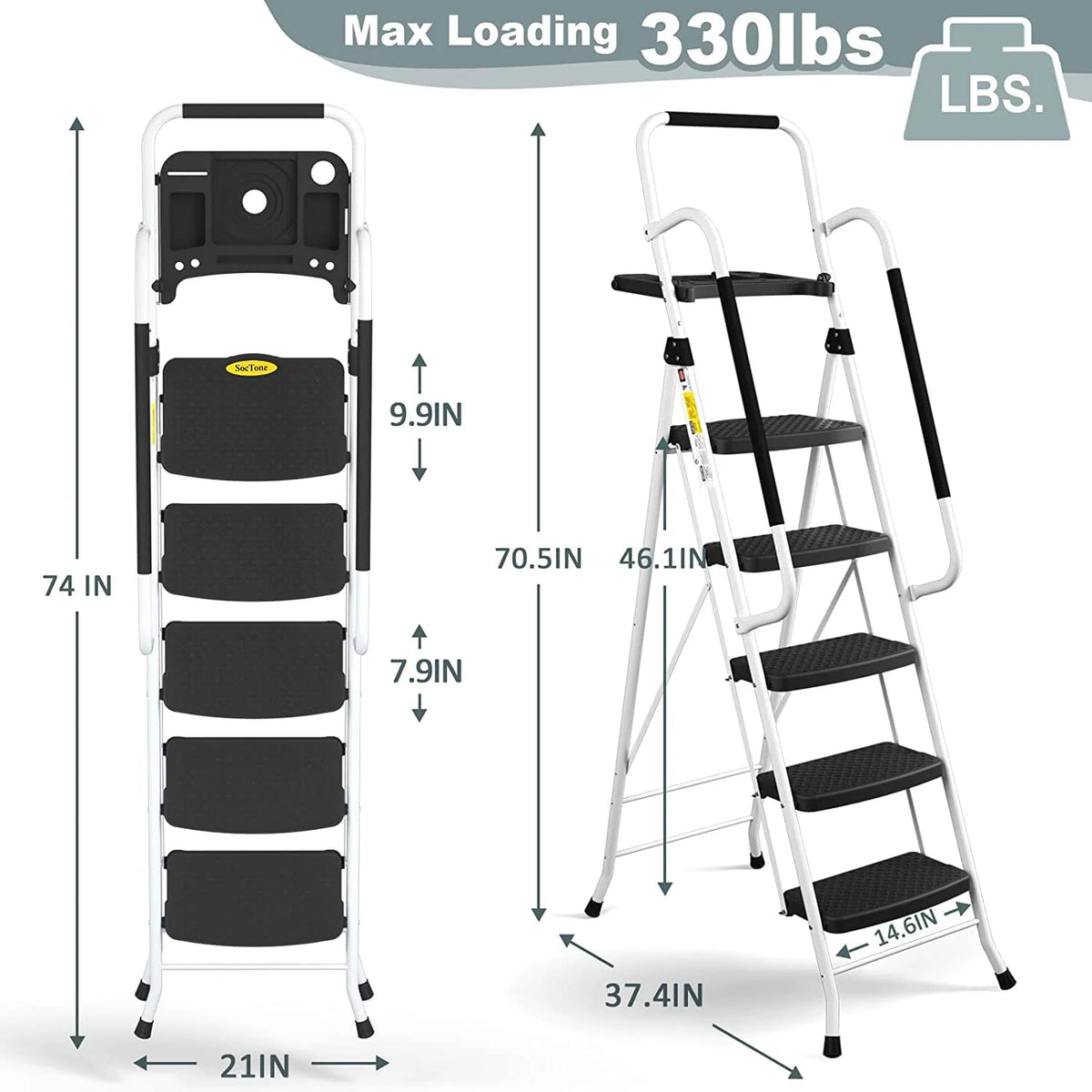 Folding 5-Step Ladder with Handrails and Tool Tray B8686