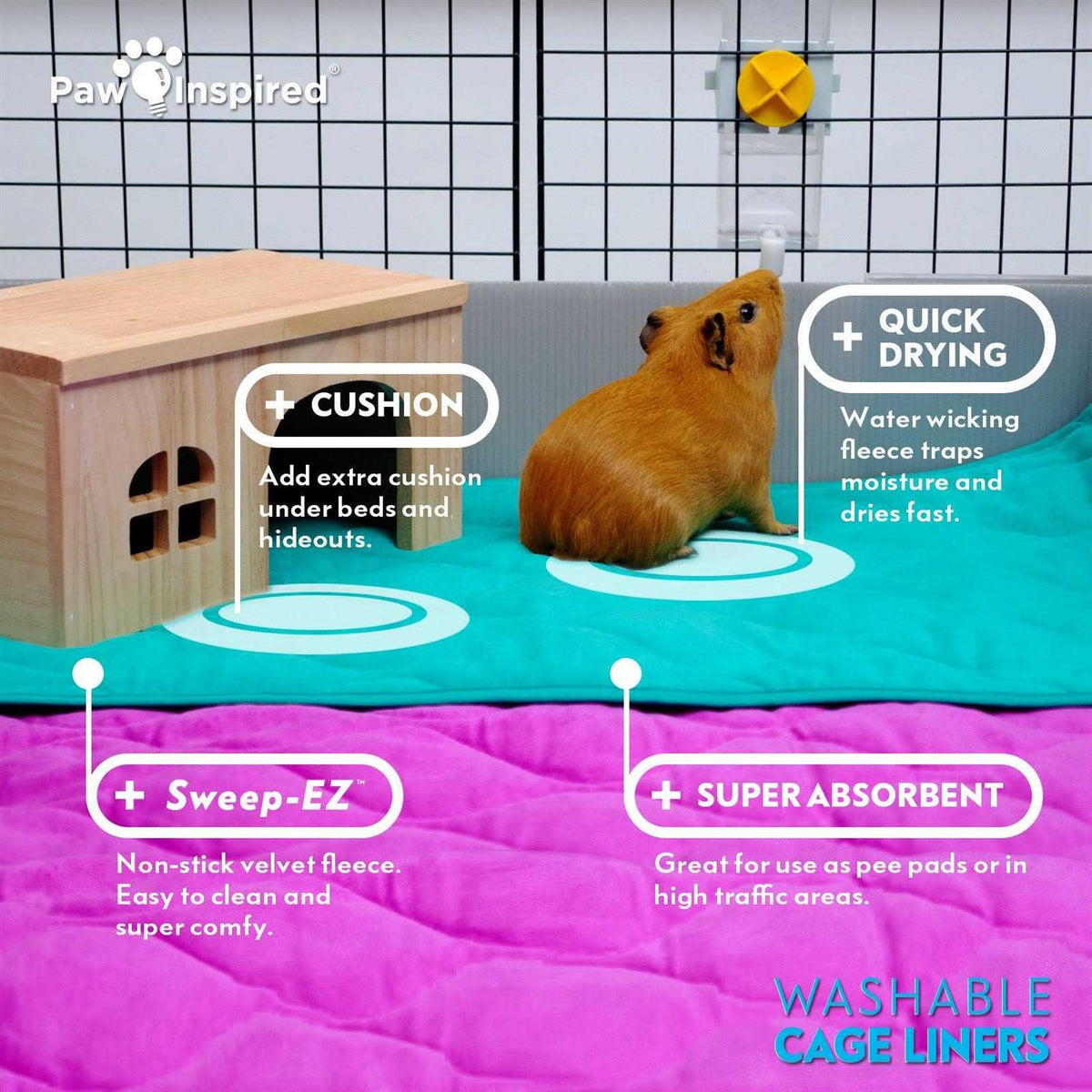 Washable Fleece Guinea Pig Cage Liners & Bedding F841416