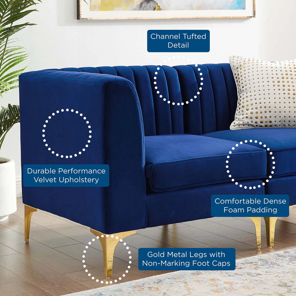 Navy Channel Tufted Performance Velvet Loveseat L49852