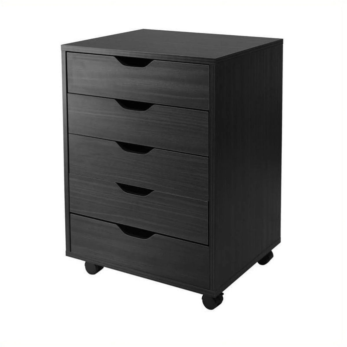 2 Piece Mobile Wood Storage Cabinet Set with 5 Drawers in Black E8834