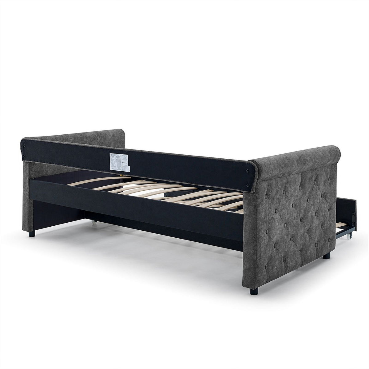 Gray Upholstered Tufted Sofa Bed With Rollers F6393