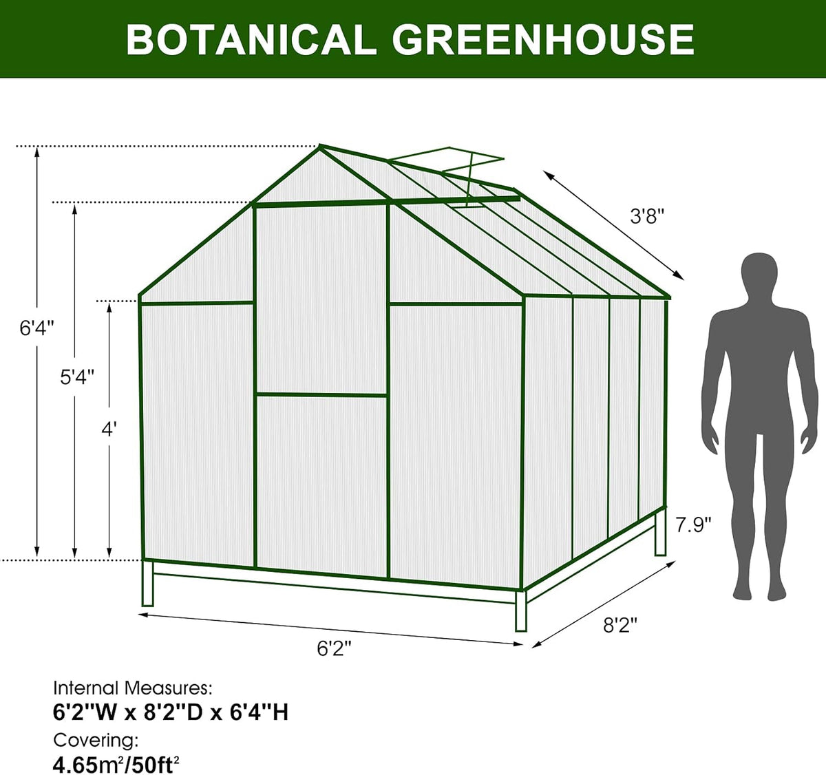 Polycarbonate Greenhouse with Sliding Door 8' x 6' S716