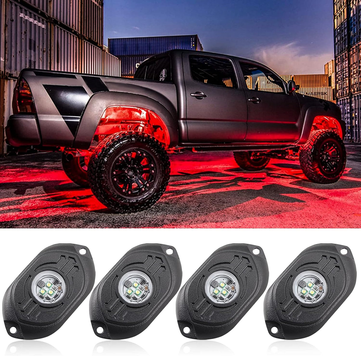 RGB LED Rock Lights 4 Pods Multicolor Waterproof Underglow Kit N1946