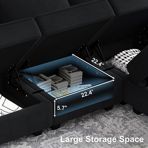 Modular U Shaped Sectional Sofa with Storage Seat Reversible Chaise Ottoman Velvet Fabric S961