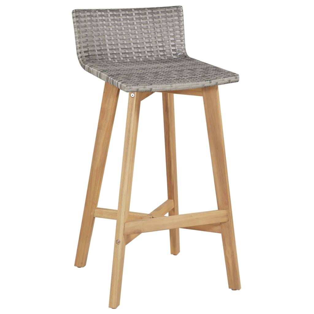 2 Pcs Poly Rattan Solid Acacia Wood Bar Chairs M3644