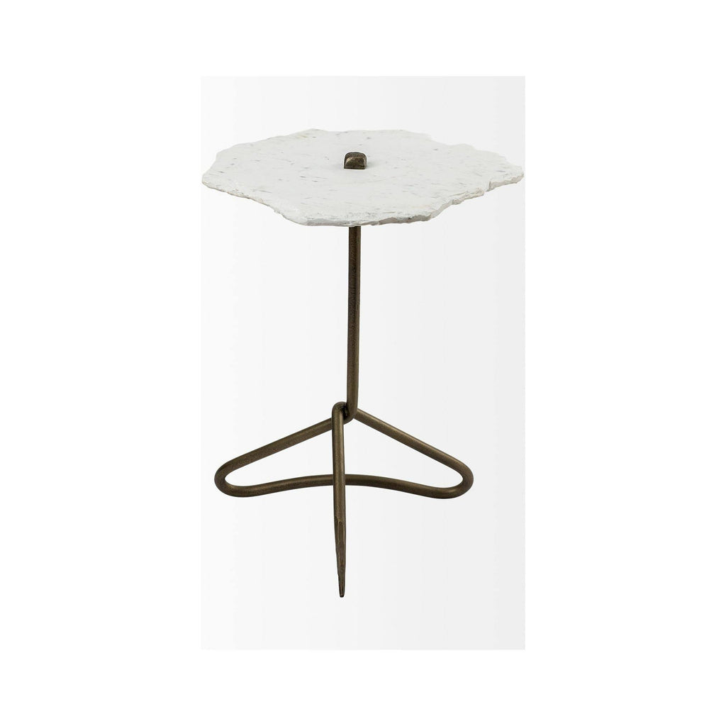 White Marble and Antique Gold Accent Table I5131