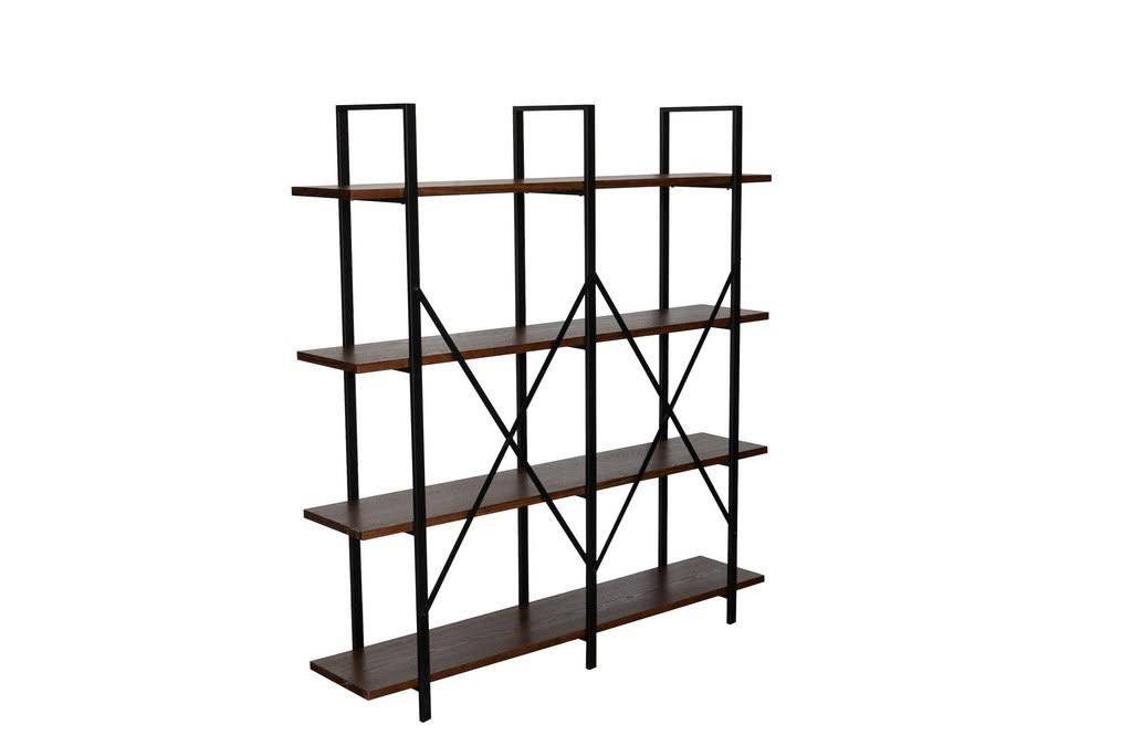 Walnut Brown 4 Shelf Double Etagere Bookcase J774611