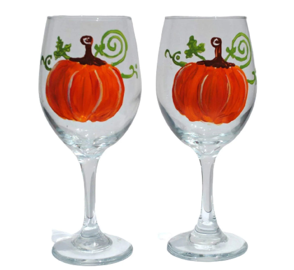 2 Hand Painted Stemmed Wine Glasses Set F663515