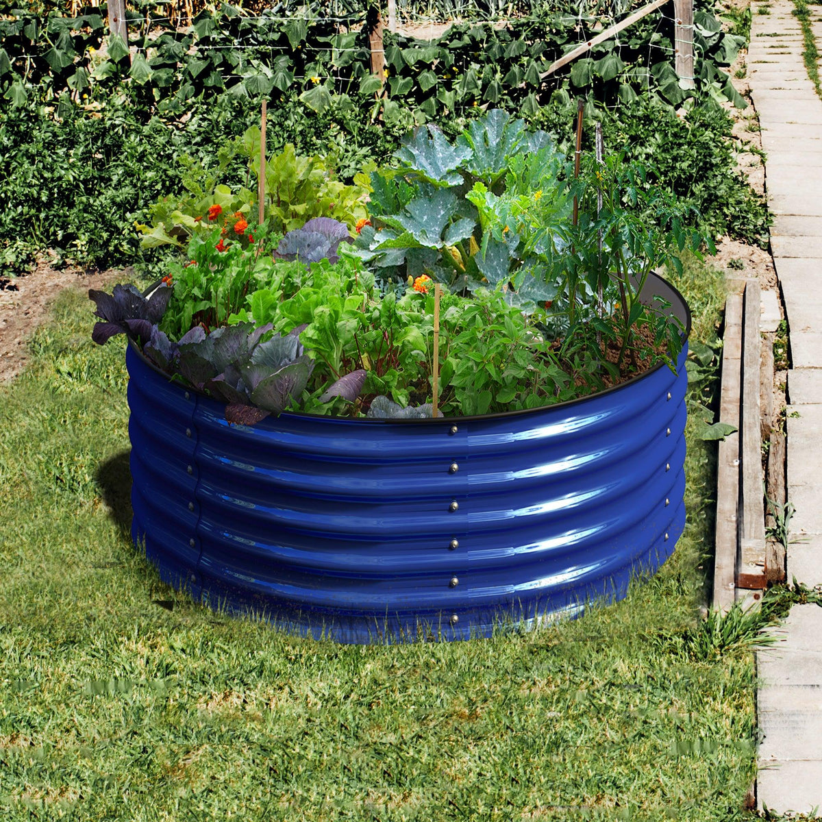 42 Round Raised Garden Bed Cobalt Blue I2492
