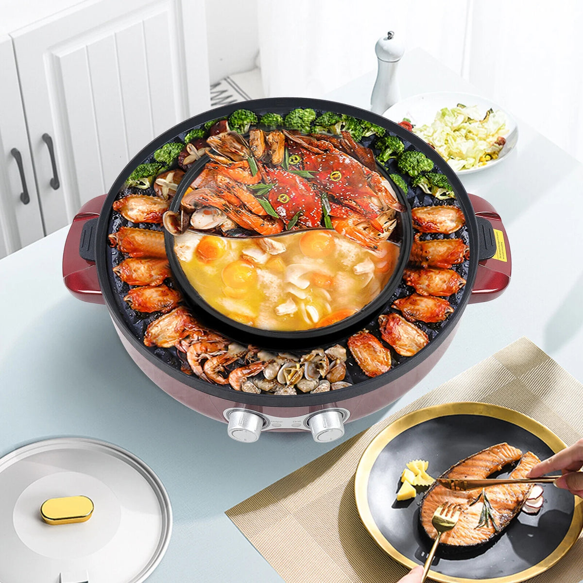 Portable Electric 2 in 1 Hot Pot Barbecue Grill Non-Stick W706