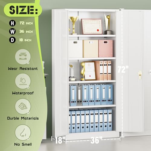 72” Black Metal Storage Cabinet with 2 Doors and 4 Adjustable Shelves B2692