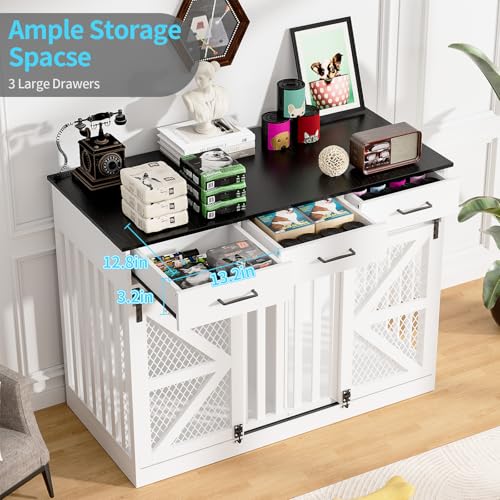 48'' Wooden Dog Crate Furniture with Divider and Storage Drawers S6348