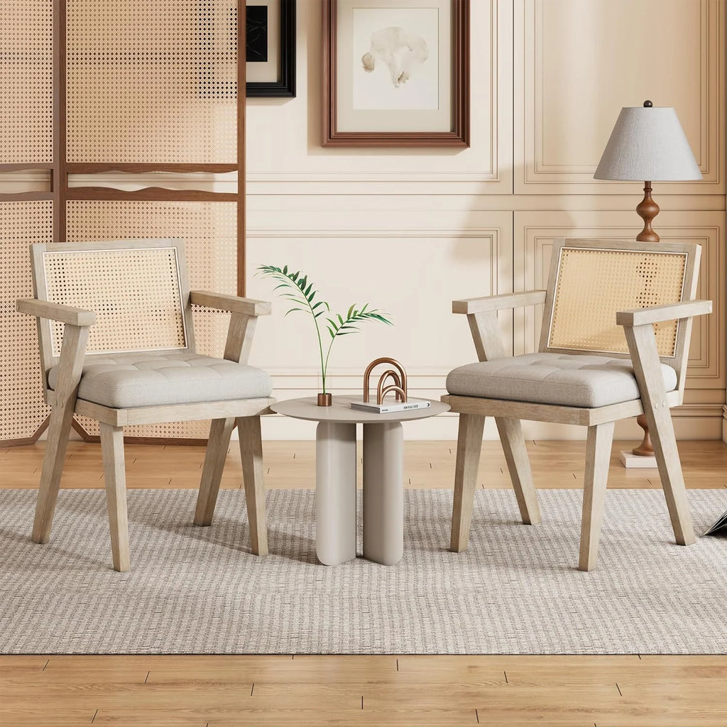 Mid Century Modern Accent Chair with Rattan Backrest and Padded Seat H699386