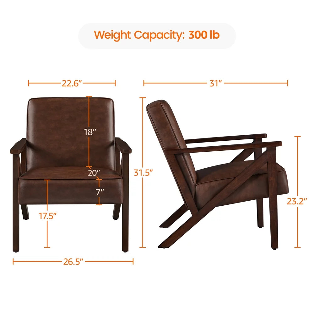 Faux Leather Accent Chair with Wood Legs Y34854