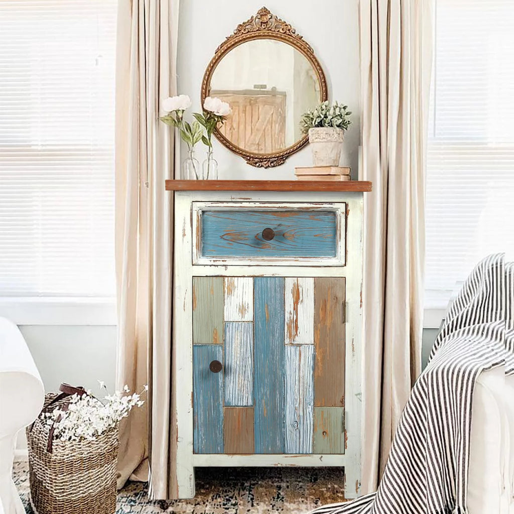 Rustic Multi-Color Wood 1-Drawer 1-Door End Table Y195324