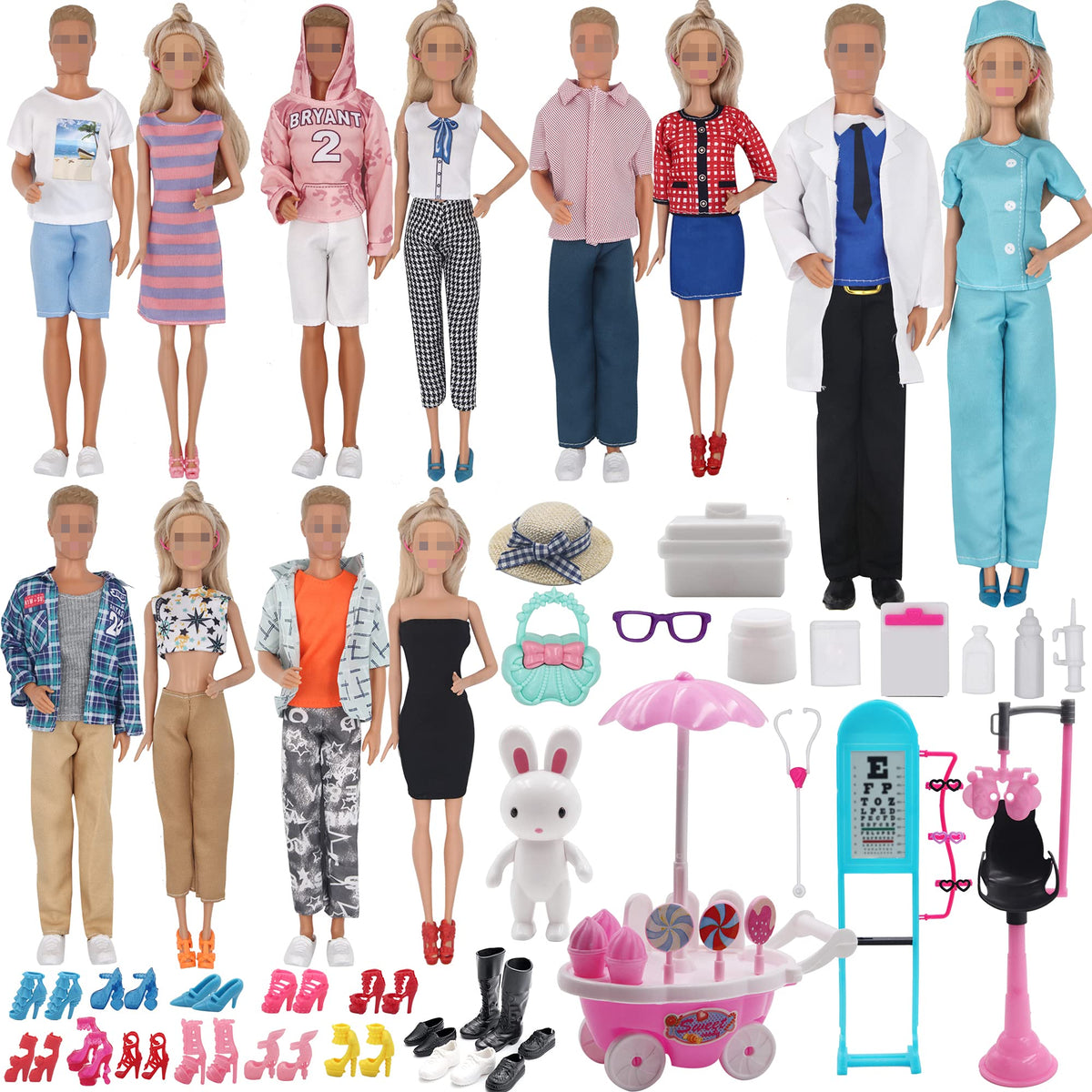 90Pcs Doll Clothes and Accessories for 11.5'' Girl Doll and 12'' Boy Doll Doctor Nurse Playset J60493