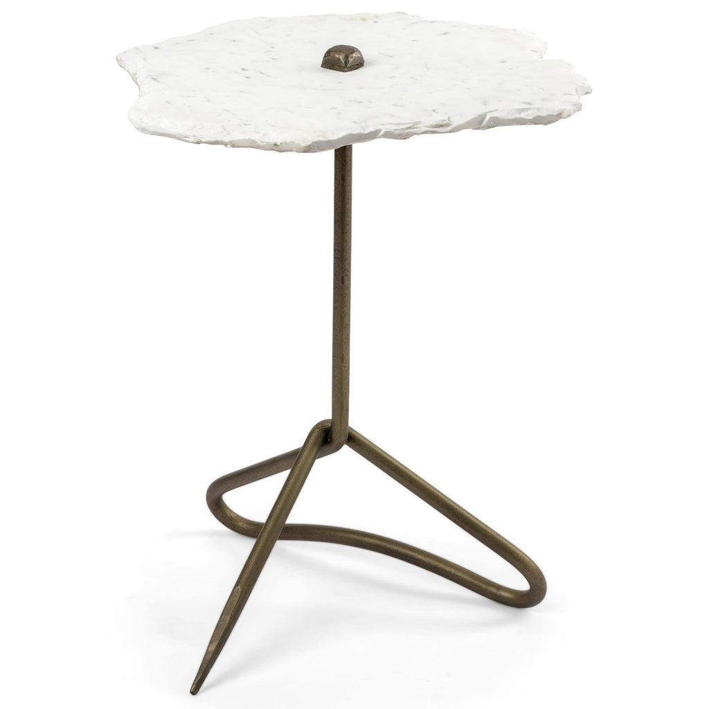 White Marble and Antique Gold Accent Table I5131