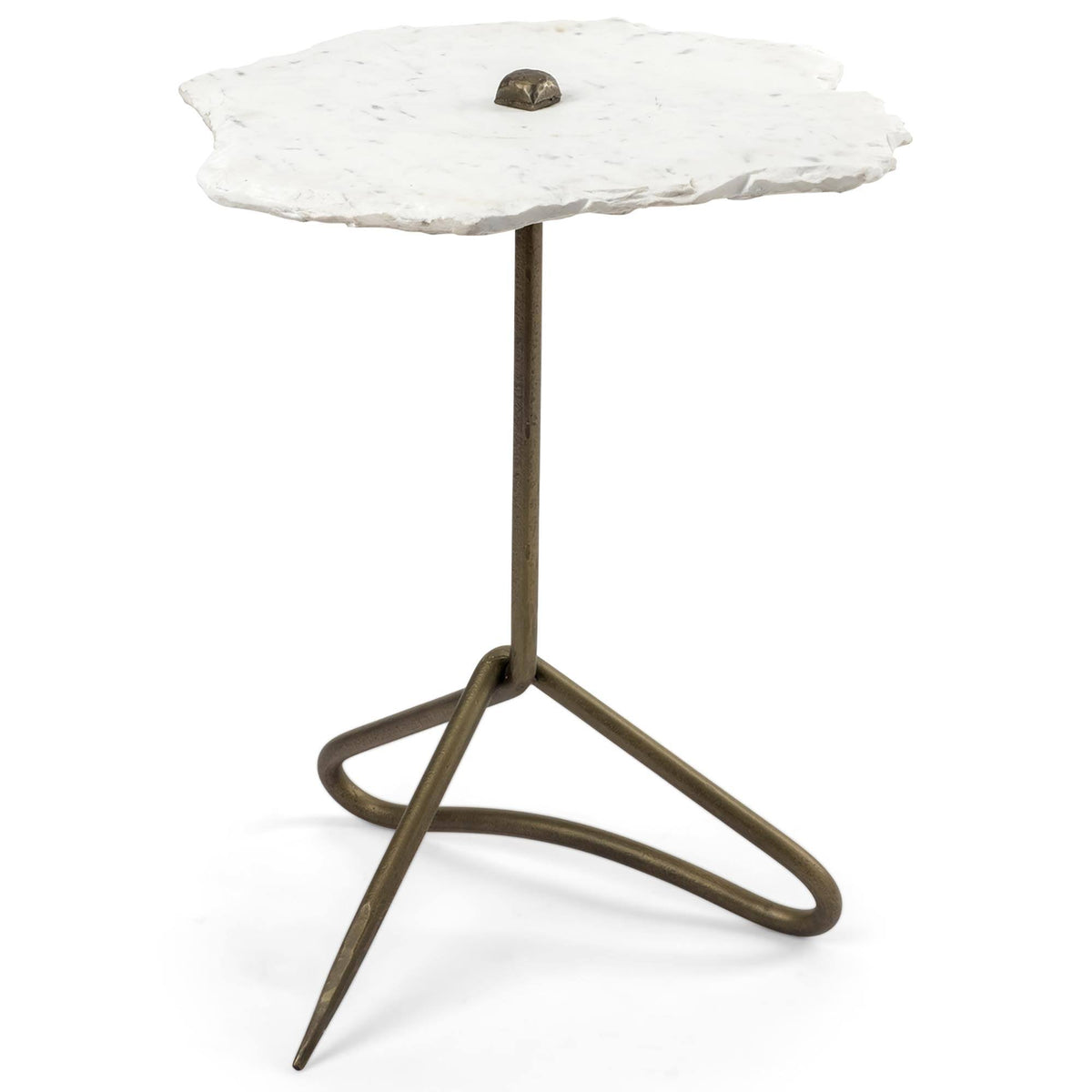 White Marble and Antique Gold Accent Table I5131