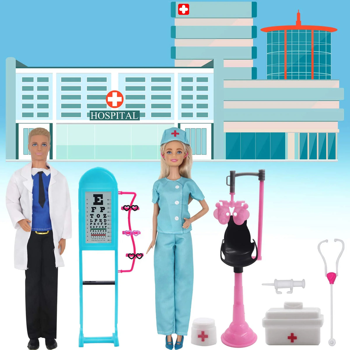 90Pcs Doll Clothes and Accessories for 11.5'' Girl Doll and 12'' Boy Doll Doctor Nurse Playset J60493