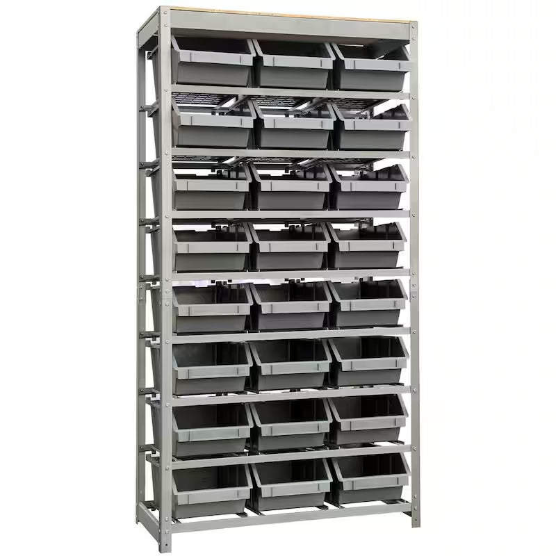 Gray 8-Tier Storage Rack with 24 Plastic Bins Z1199