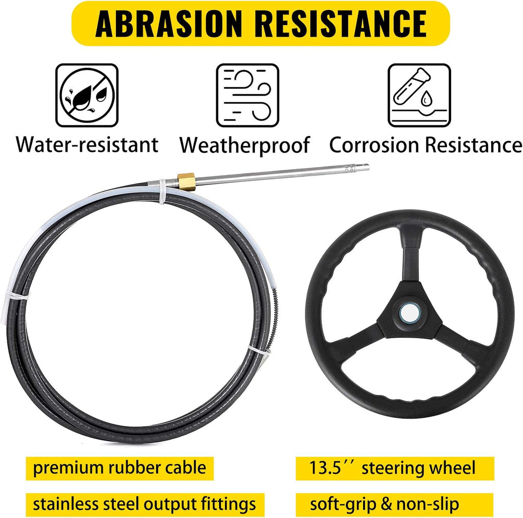 12' Mechanical Rotary Boat Steering Cable with 13 Inch Wheel Y11319