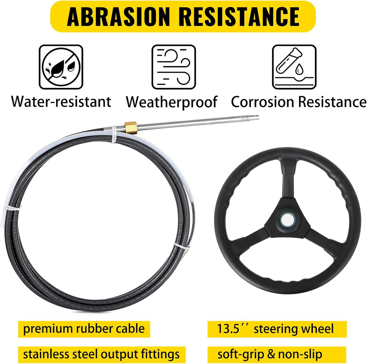 12' Mechanical Rotary Boat Steering Cable with 13 Inch Wheel Y11319