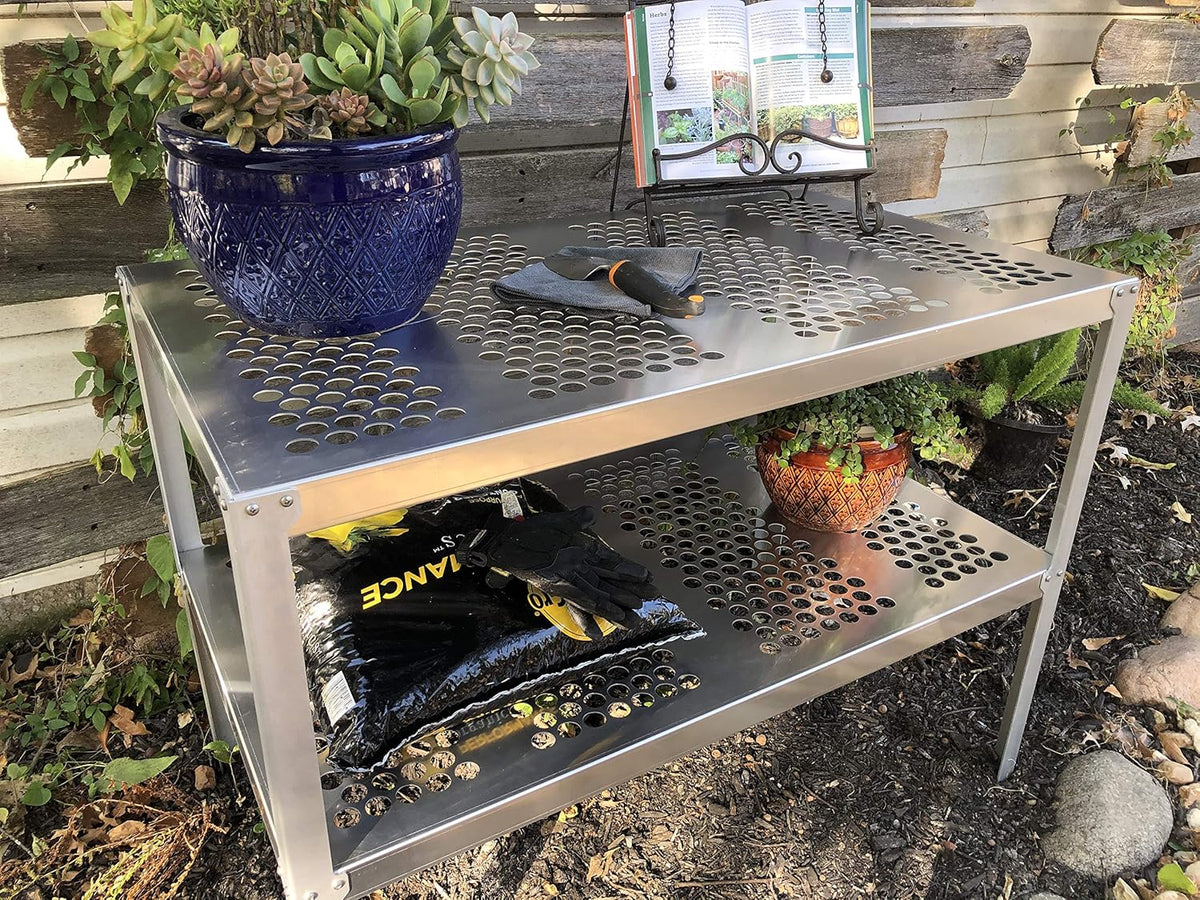 Aluminum Greenhouse Potting Bench and Utility Table with 1 Inch Round Holes O899
